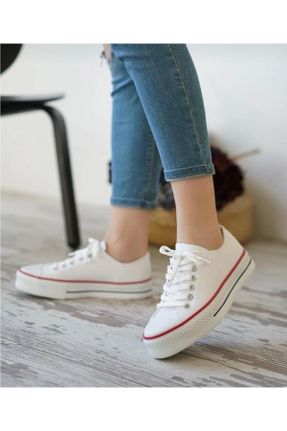 کفش اسنیکر سفید زنانه بند دار پارچه ای کد 817573238