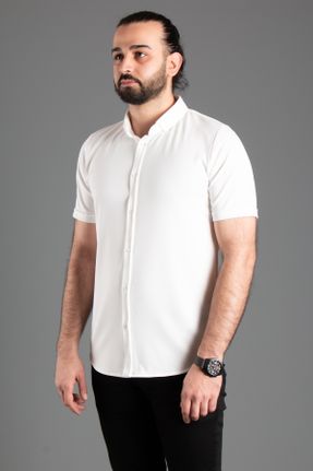 پیراهن سفید مردانه اسلیم فیت یقه پیراهنی پنبه - پلی استر کد 817682865