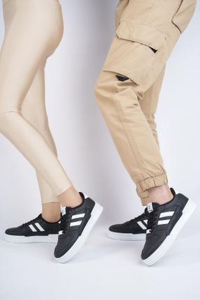 کفش اسنیکر مشکی مردانه بند دار چرم مصنوعی کد 462197057