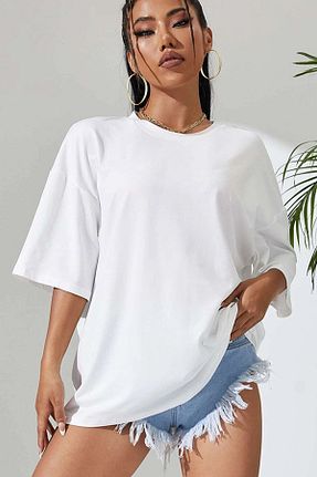 تیشرت سفید زنانه Relaxed oneagılyazı - کد 817765804