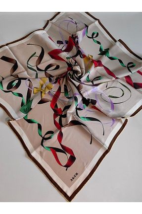 روسری بژ کرپ ساتن ابریشم Aker - کد 818053144