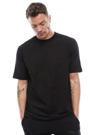 تی شرت مشکی مردانه اورسایز یقه گرد تکی طراحی کد 817960350
