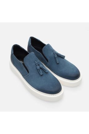 کفش لوفر آبی مردانه چرم طبیعی پاشنه کوتاه ( 4 - 1 cm ) کد 818077646