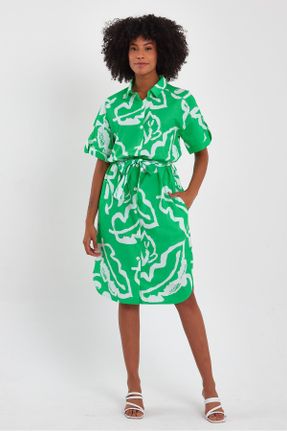 لباس سبز زنانه بافتنی پنبه (نخی) لباس پیراهنی آستین سه ربع کد 737950001