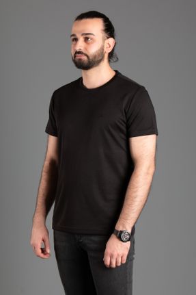 تی شرت مشکی مردانه اسلیم فیت یقه گرد پنبه - پلی استر جوان کد 817576959