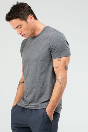 تی شرت طوسی مردانه یقه گرد پنبه (نخی) رگولار تکی پوشاک ورزشی کد 817635735