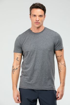 تی شرت طوسی مردانه یقه گرد پنبه (نخی) رگولار تکی پوشاک ورزشی کد 817635735