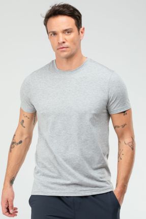 تی شرت طوسی مردانه رگولار یقه گرد پنبه (نخی) تکی پوشاک ورزشی کد 817667154
