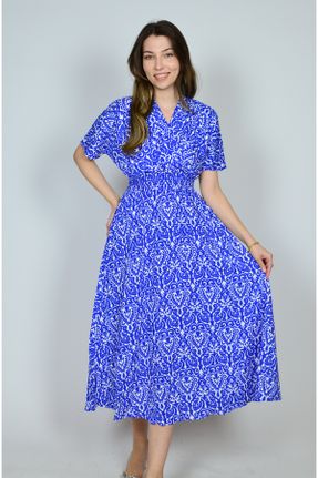 لباس آبی زنانه بافتنی پلی استر ریلکس آستین-کوتاه بیسیک کد 817719684