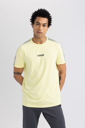 تی شرت زرد مردانه رگولار یقه گرد تکی کد 817972410