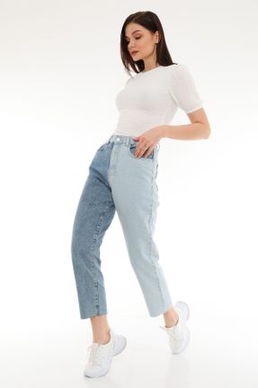 شلوار جین آبی زنانه پاچه لوله ای سوپر فاق بلند جین کد 104773247