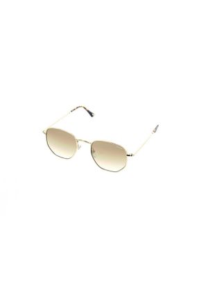 عینک آفتابی طلائی مردانه UV400 فلزی سایه روشن هندسی کد 4947489