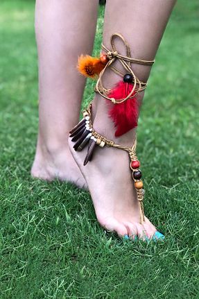 خلخال جواهر قهوه ای زنانه چرم OZZ Hats - کد 112737129