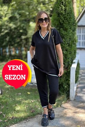 ست بالاتنه و پائین تنه مشکی زنانه بافتنی JANES - کد 818188126