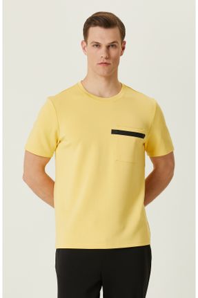 تی شرت زرد مردانه اسلیم فیت یقه گرد مخلوط پلی استر کد 818182667