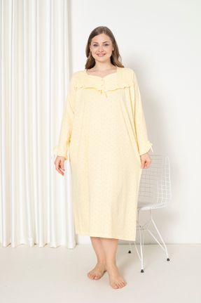 لباس شب سایز بزرگ زرد زنانه طرح گلدار پنبه (نخی) کد 818195439