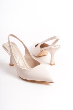 کفش پاشنه بلند کلاسیک بژ زنانه پاشنه متوسط ( 5 - 9 cm ) پاشنه نازک ساتن کد 741210636