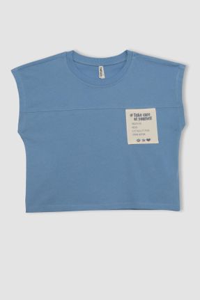 تی شرت آبی بچه گانه رگولار یقه گرد تکی کد 818294519