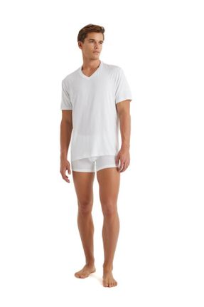 تی شرت سفید مردانه رگولار یقه هفت پنبه (نخی) کد 805231270