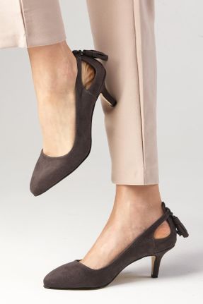 کفش پاشنه بلند کلاسیک طوسی زنانه جیر پاشنه نازک پاشنه متوسط ( 5 - 9 cm ) کد 50701956