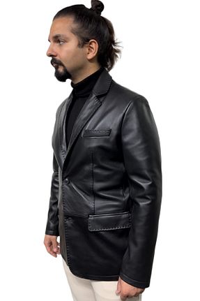 کت بلیزر مشکی مردانه چرم خالص db deriburada original - کد 809726666
