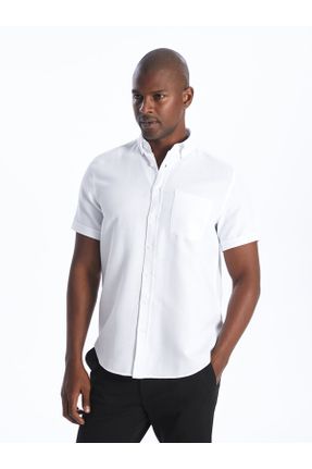 پیراهن سفید مردانه ریلکس یقه پیراهنی پنبه - پلی استر کد 818438786