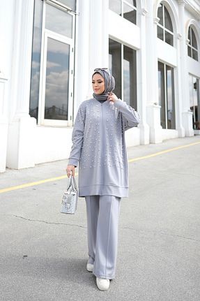 ست بالاتنه و پائین تنه حجاب طوسی زنانه کارگو EBRU ALTAŞ - کد 818471068
