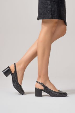 کفش پاشنه بلند کلاسیک مشکی زنانه چرم طبیعی پاشنه ضخیم پاشنه متوسط ( 5 - 9 cm ) کد 818099599