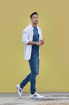 کفش اسنیکر سفید مردانه بند دار Jump - کد 238023124