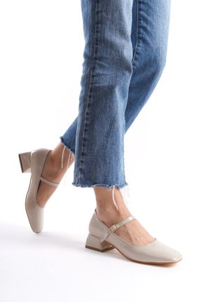 کفش پاشنه بلند کلاسیک بژ زنانه چرم لاکی پاشنه ضخیم پاشنه کوتاه ( 4 - 1 cm ) کد 818283031