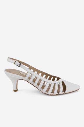 کفش پاشنه بلند کلاسیک سفید زنانه چرم طبیعی پاشنه نازک پاشنه متوسط ( 5 - 9 cm ) کد 818367238