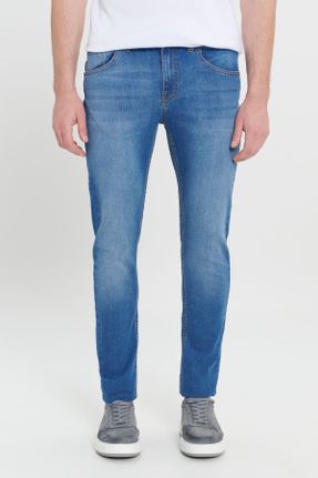 شلوار جین آبی مردانه پاچه تنگ پنبه - پلی استر - الاستن اسلیم کد 664974391