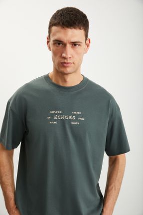 تی شرت سبز مردانه رگولار یقه گرد تکی بیسیک کد 812365200