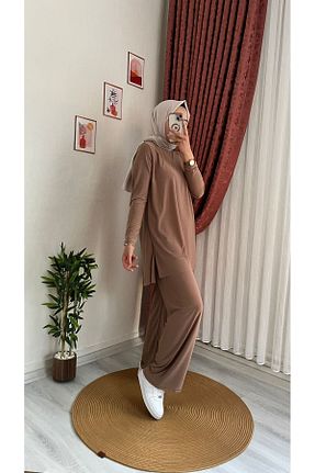 ست بالاتنه و پائین تنه حجاب قهوه ای زنانه رگولار bhmtesettur - کد 818134878
