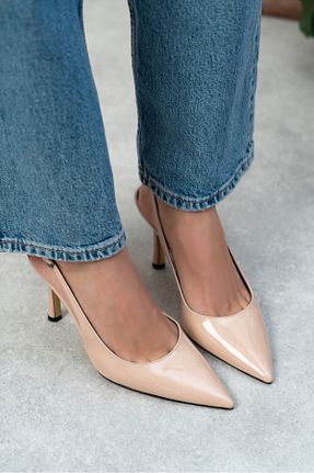 کفش پاشنه بلند کلاسیک بژ زنانه چرم مصنوعی NİŞANTAŞI SHOES - کد 816959429
