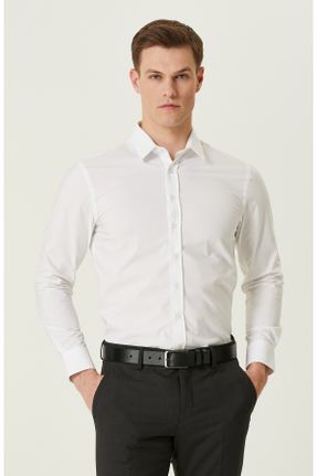 پیراهن سفید مردانه اسلیم فیت پنبه - پلی استر کد 818176501