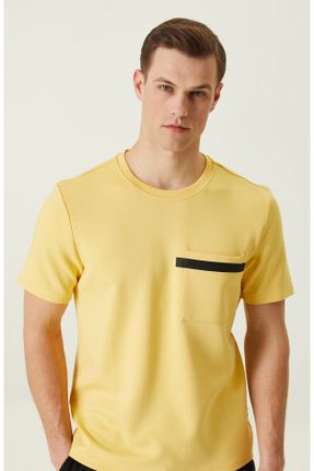 تی شرت زرد مردانه اسلیم فیت یقه گرد مخلوط پلی استر کد 818182667