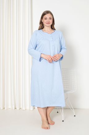 لباس شب سایز بزرگ آبی زنانه طرح گلدار پنبه (نخی) کد 818187279