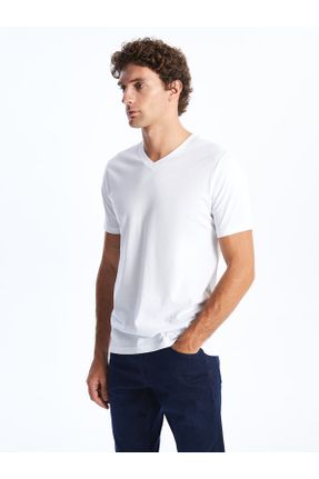 تی شرت سفید مردانه رگولار یقه هفت کد 818443288
