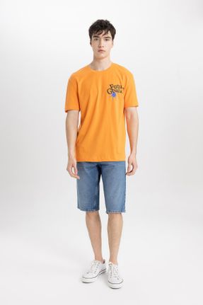 تی شرت نارنجی مردانه رگولار یقه گرد تکی کد 818452102