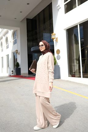 ست بالاتنه و پائین تنه حجاب قهوه ای زنانه رگولار EBRU ALTAŞ - کد 818471450