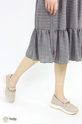 کفش لوفر طوسی زنانه چرم خالص Mammamia - کد 818583948