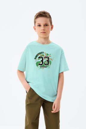 تی شرت سبز بچه گانه رگولار یقه گرد تکی کد 818651068
