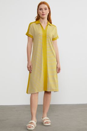 لباس زرد زنانه بافت رگولار آستین-کوتاه کد 711570656