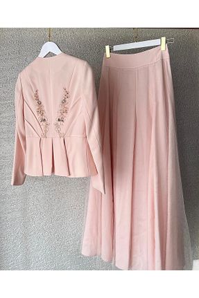 ست بالاتنه و پائین تنه صورتی زنانه بافتنی Tuğçe Şahin - کد 818654685