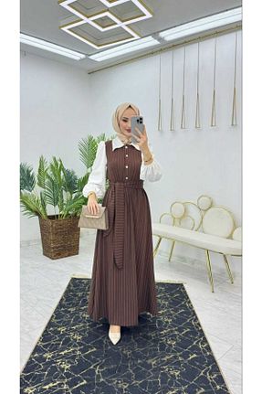 لباس حجاب قهوه ای زنانه رگولار TARZI HAS - کد 818696441