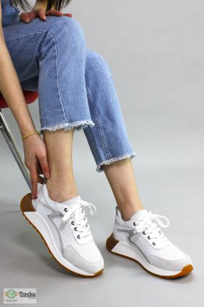 کفش کژوال سفید زنانه چرم طبیعی پاشنه کوتاه ( 4 - 1 cm ) پاشنه ساده کد 818731344