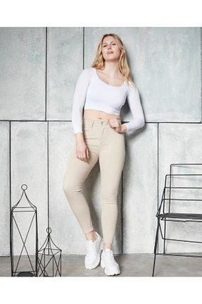 شلوار جین بژ زنانه پاچه تنگ LA CARTE - کد 818853454