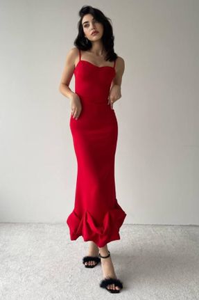 لباس قرمز زنانه بافتنی پنبه - پلی استر قلمی کد 818920823