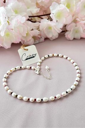 گردنبند جواهر سفید زنانه سنگ طبیعی CRAZY TAKI TASARIM - کد 818930244